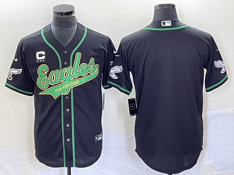 Men's Philadelphia Eagles Blank Black Gold With 3-star C Patch Cool Base Stitched Baseball Jersey
